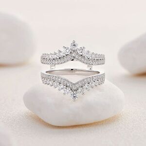 STERLING SILVER Crown Double Ring Enhancer ENGAGEMENT RING/WEDDING BAND